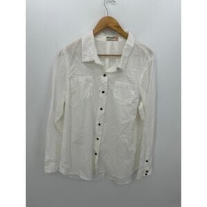 Ruffhewn Womens Button Front Shirt Size L Sheer Swiss Dot Quiet Luxury Coastal